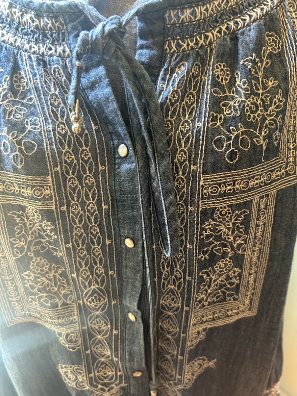 VAC Nine West Blue Embroidered Short Sleeve Tunic shorts jumpsuit